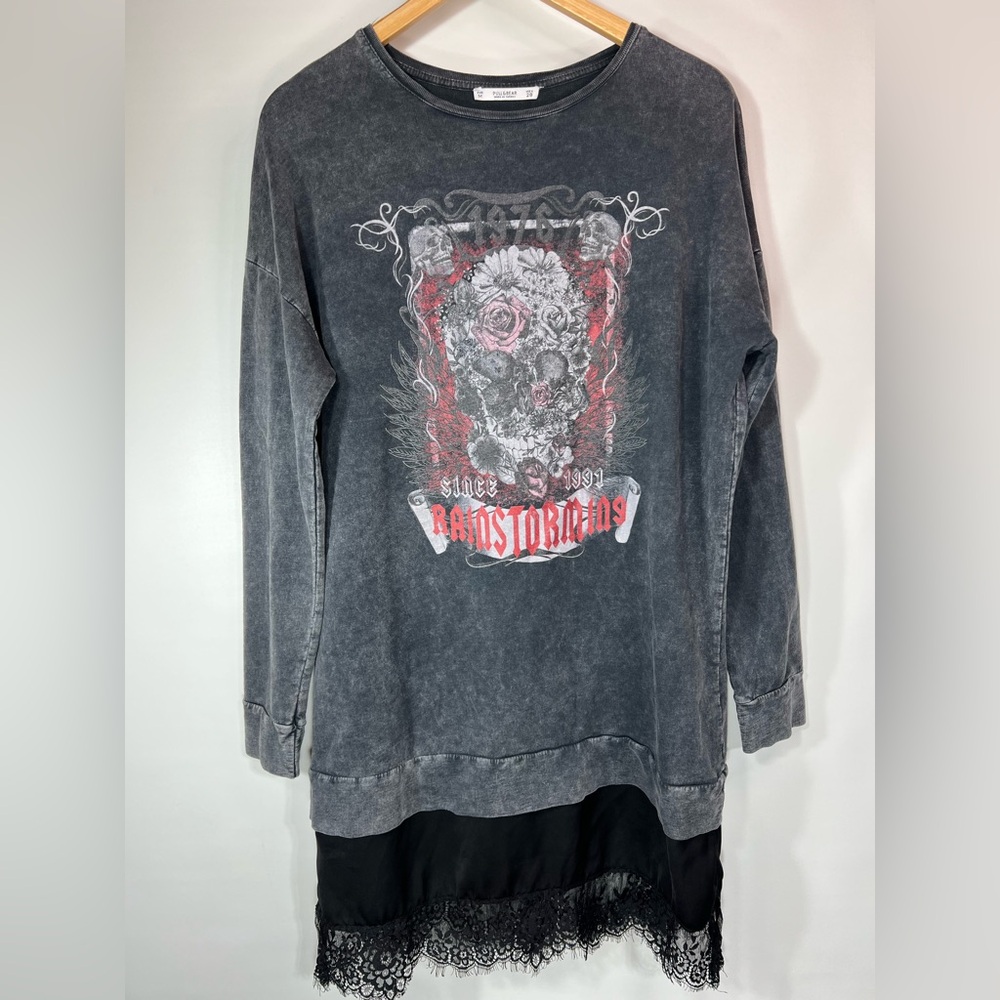 Pull&Bear Charcoal Long Sleeve Mini Dress